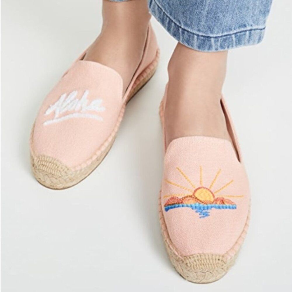 Anthropologie Soludos X Lockhart Embroidered aloha sun espadrille platform 8.5